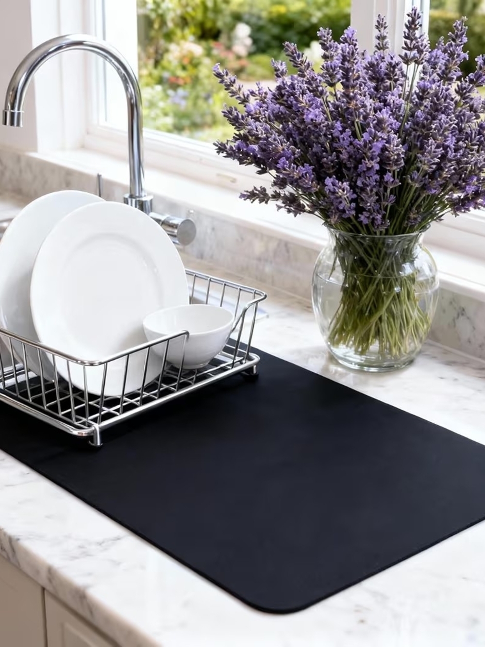 Dish Drying Coffee Counter Top Non Slip Mat Super Water Absorbent 12 x 18 Black